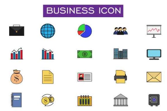 Business Icon Set Filled Outline