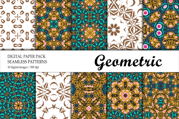 Digital Paper Geometric Brown Navy Gold