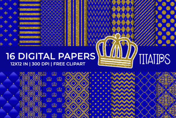 Royal Blue and Gold Digital Papers
